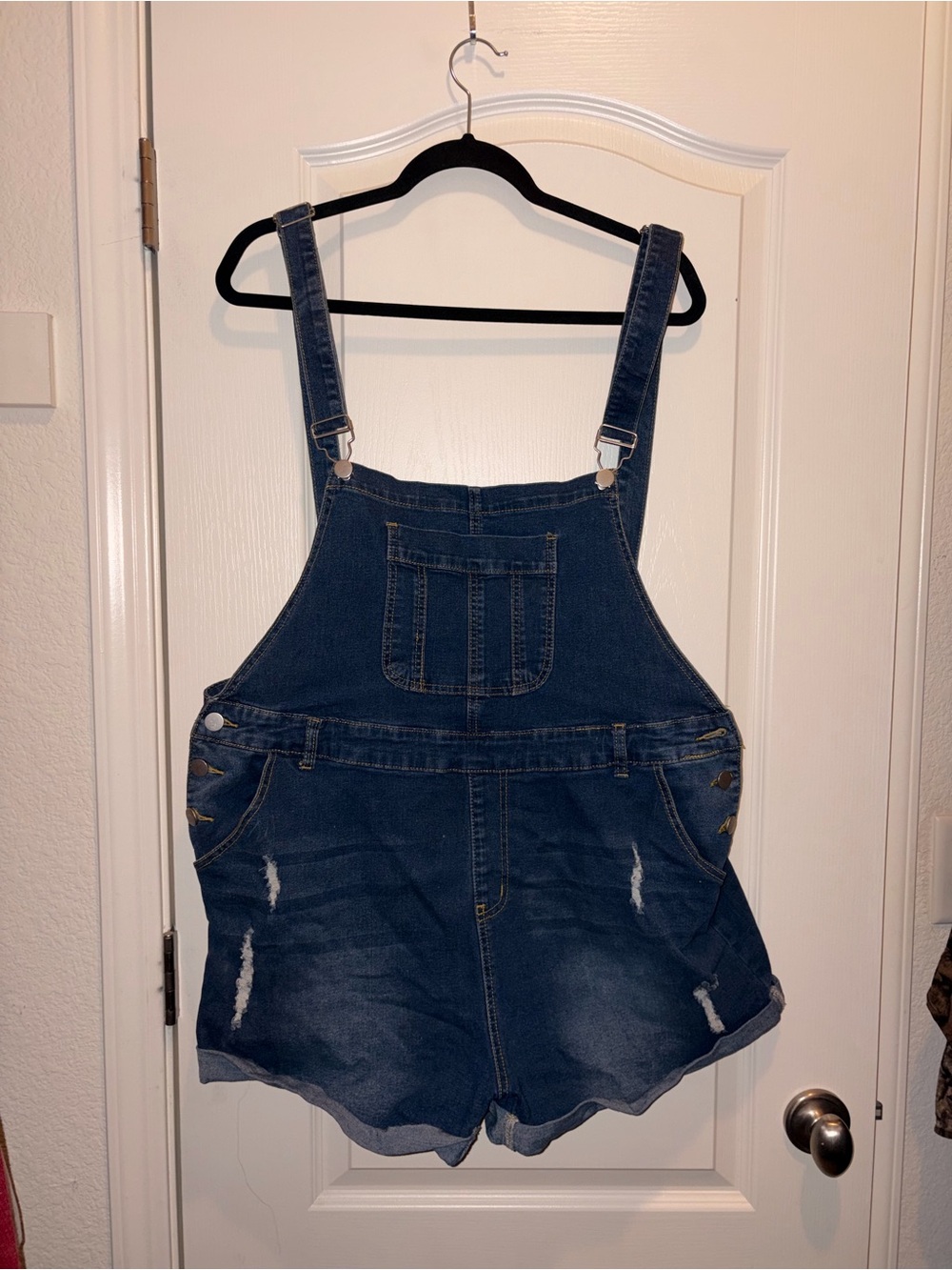 Dark Blue Denim Overalls Shorts